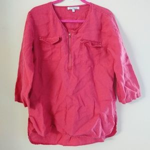 🍁 Ellen Tracy Company Pink Coral Linen Top